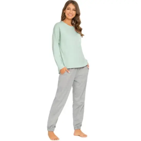cheibear Women's Sleepwear Lounge Solid Nightwear with Pants Soft Long Sleeve Pajama Set image {1}