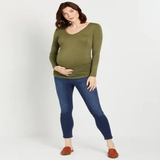 Longsleeve Side Ruched Maternity T Shirt | Motherhood Maternity image {1}