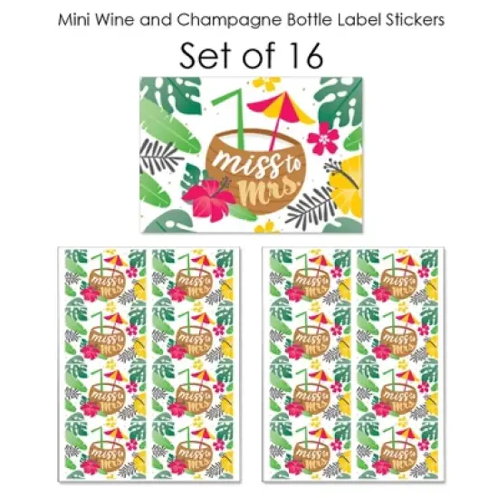 Big Dot of Happiness Last Luau - Mini Wine Champagne Bottle Label Stickers - Tropical Bachelorette Party Bridal Shower Favor Gift for Women Set of 16 image {4}