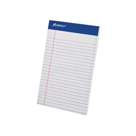 Ampad Perforated Writing Pad Narrow 5 x 8 White 50 Sheets Dozen 20304 image {1}