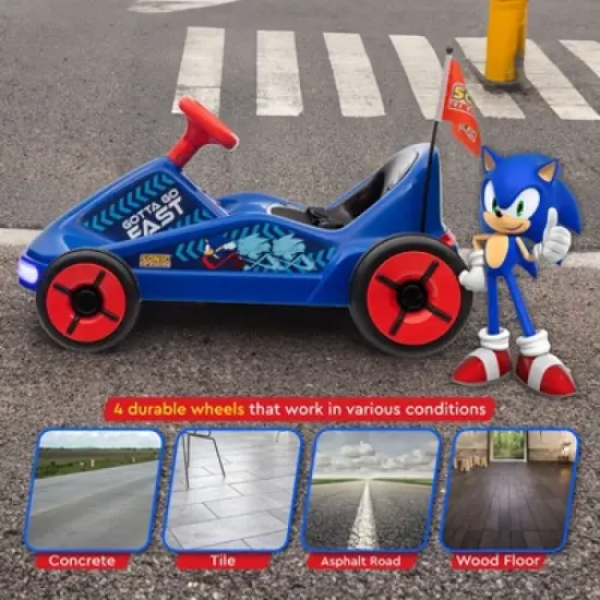 Sonic the Hedgehog 12V Electric Go Kart for Kids with Lights, Remote Control, Seat Belt, Rechargeable Battery, Fun Ride-On for Ages 3-6 image {6}