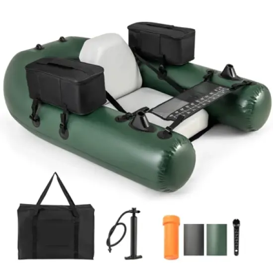 Costway Inflatable Fishing Float Tube with Fish Ruler Angling Base 2 Storage Pockets Pump image {10}