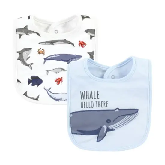 Hudson Baby Infant Boy Cotton Bibs, Boy Whale Shark, One Size image {2}