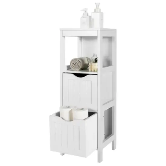 Costway Bathroom Floor Cabinet Freestanding Side Storage Organizer w/2 Removable Drawers image {9}