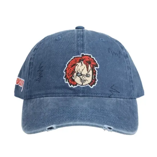 Chucky Face With Distressed Logo Adult Denim Baseball Cap image {1}