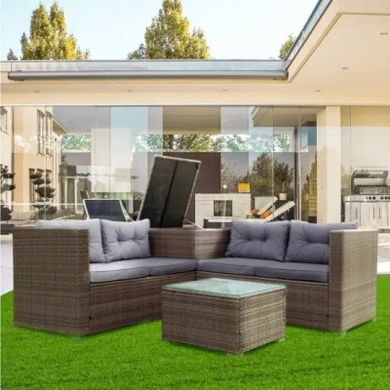 4pc Wicker Patio Seating Set with Cushions - Gray - GODEER image {1}