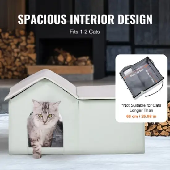 VEVOR Heated Cat House, Outdoor Kitty Shelter with Adjustable Temperature and Timer, 600D Oxford Cloth Foldable Cat Shelter, Green (Large) image {6}