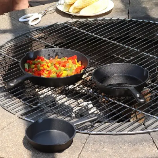 Sunnydaze Indoor/Outdoor Heavy-Duty Pre-Seasoned Cast Iron Skillet Frying Pan Set - 6", 7", and 10" - Black - 3pc image {3}