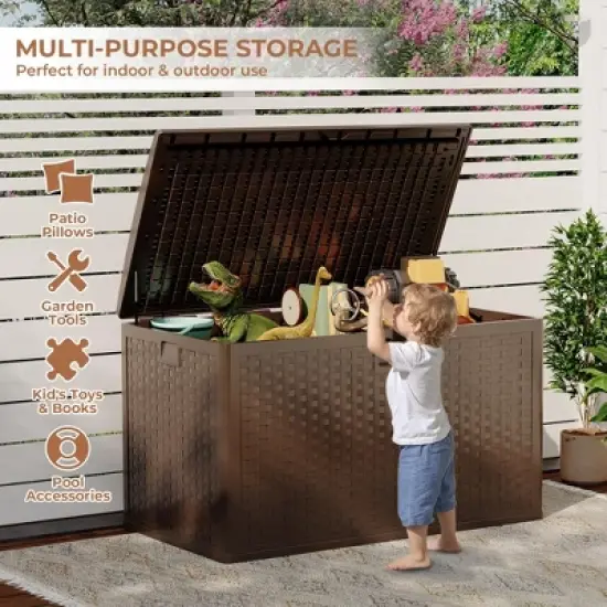 120 Gallon Outdoor Resin Deck Box, Waterproof & Lockable Storage Container, Large Patio Storage Bench, Brown image {3}