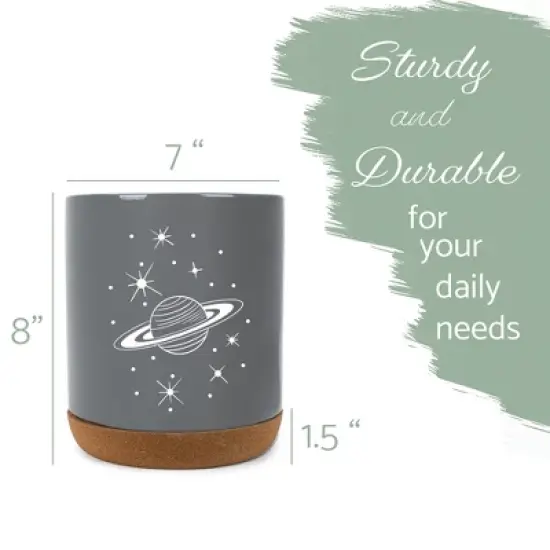 Elanze Designs 8 inch Galactic Stars and Planet Large Ceramic Kitchen Utensil Holder Gray and White Crock with Cork Base image {1}