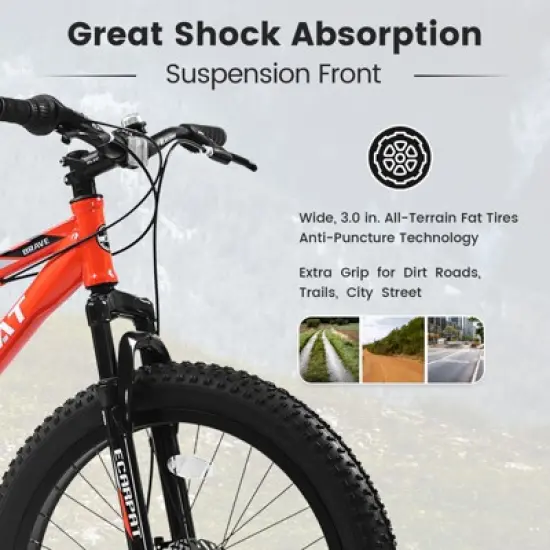 Gulches 24 Inch Fat Tire Mountain Bike Full Shimano 7-Speed, Dual Disc Brakes, High-Carbon Steel Frame, Front Suspension, for Adults/Youth image {5}
