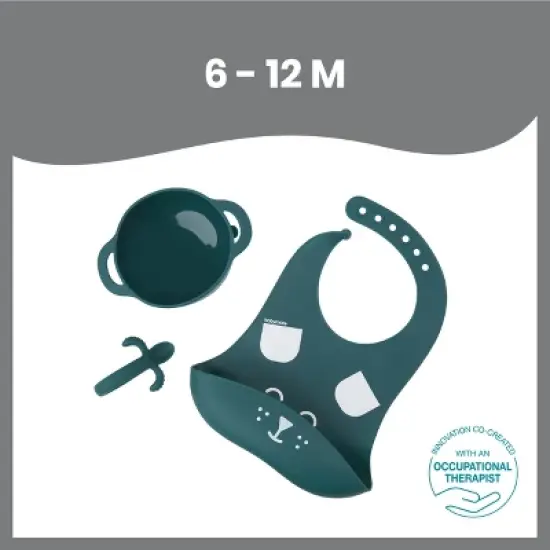 Babymoov FIRST'ISY Baby Feeding Set, Stage 1 Suction Silicone Bowl, Spoon, and Bib Co-Created with an Occupational Therapist image {2}