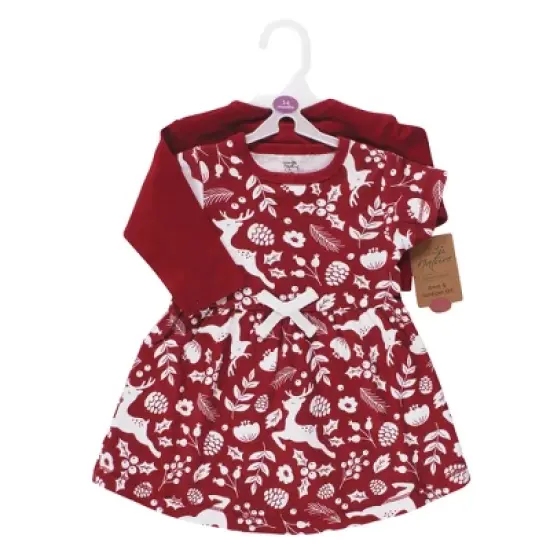 Touched by Nature Infant and Toddler Girl Organic Cotton Dress and Cardigan, Red Winter Folk image {1}
