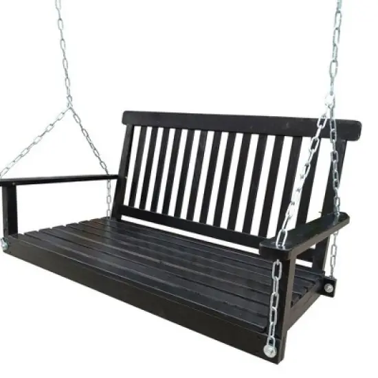 PAGED Patio Porch Swing with Armrests,Wood Bench Swing with Hanging Chains for Patio Backyard,Garden image {1}