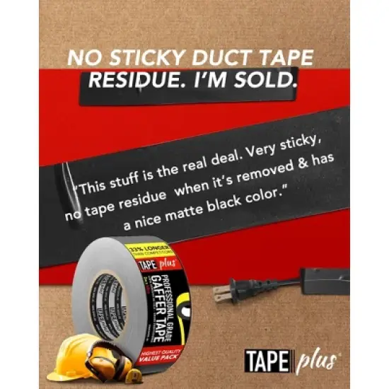 Tape Plus Gaffer Tape - 2 Inch x 40 Yards (120 Feet) Black Tape - Used for Gaff Tape, Duct Tape, Electrical Tape & More image {5}