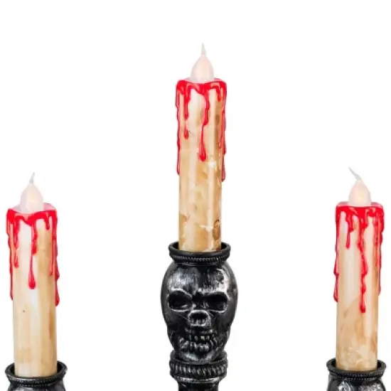 Northlight Antique-Style Skull Trio Flickering Halloween Candelabra - 13.75" - Amber Lights image {7}