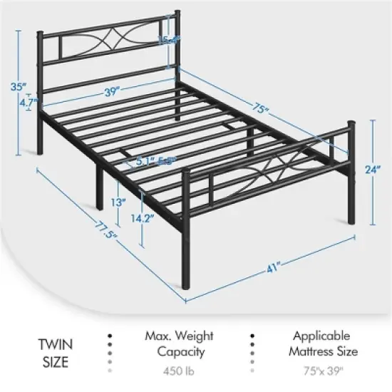 Yaheetech Simple Metal Bed Frame with Curved Design Headboard and Footboard image {2}