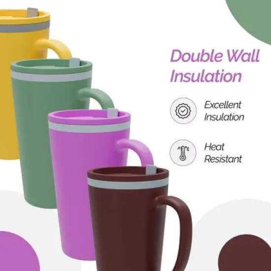 Copco Cone Desk Mug, 16 Ounce (Set of 4) - Double Wall Insulated Mug Set with Lid and Handle, Microwave & Dishwasher Safe, BPA-Free (Assorted Colors) image {2}