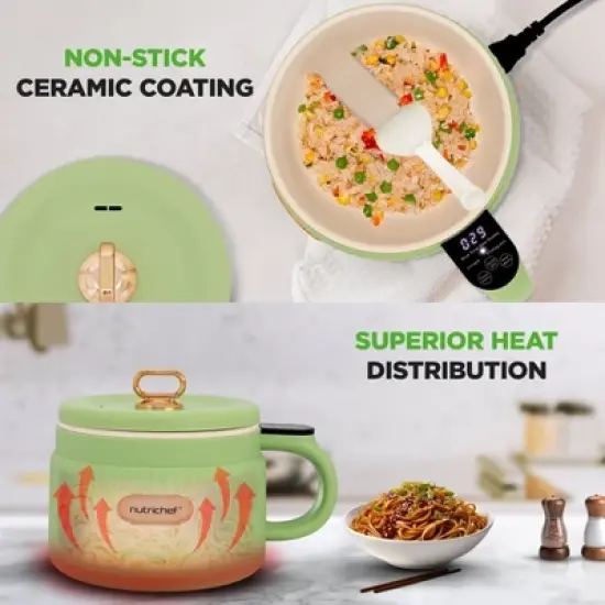 NutriChef 1.6L Multi-Functional Portable Electric Rice Cooker - Green, with Ceramic Coating image {5}