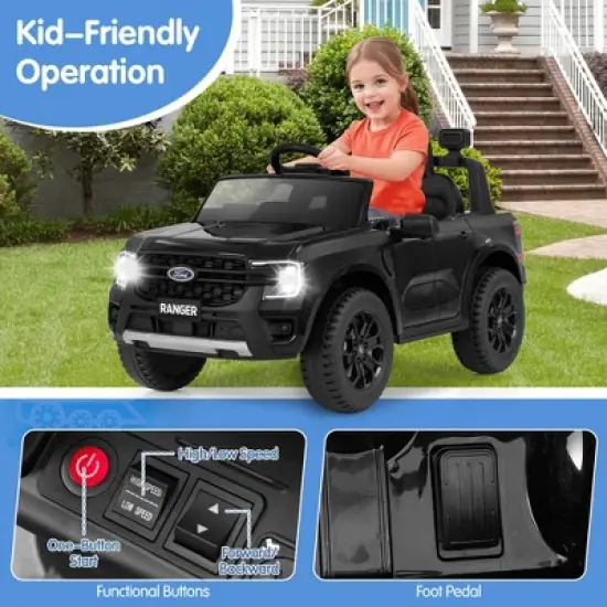 Costway 12V Licensed Ford Ranger Kids Ride on Car with Remote Control Storage Basket White/Black image {7}