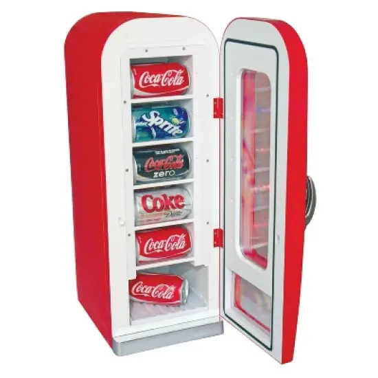 Coca-Cola Vending Machine Mini Fridge 12V DC 110V AC 10 Can Cooler - Red image {2}