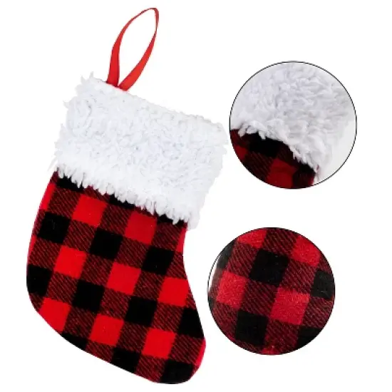 Joyfy 12 Pcs Mini Christmas Stocking, 5" Red Black Plaid Xmas Stockings for Christmas Tree Decoration Xmas Holiday Decor Party Favors image {6}
