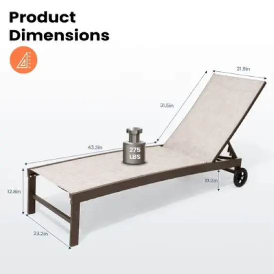 Pellebant Outdoor Wheel Adjustable Chaise 5 Reclinig Position Aluminum Sun Lounger image {2}