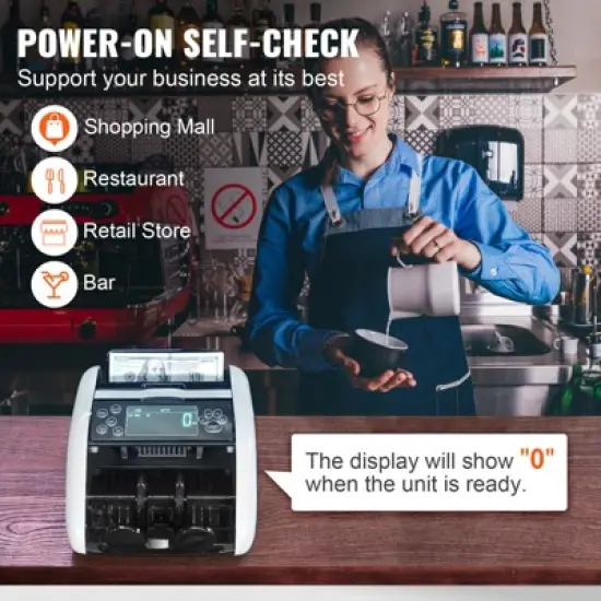 VEVOR Money Counter Machine, Bill Counter with UV, MG, IR and DD Counterfeit Detection, USD & EUR Cash Counting Machine with Large LCD image {6}