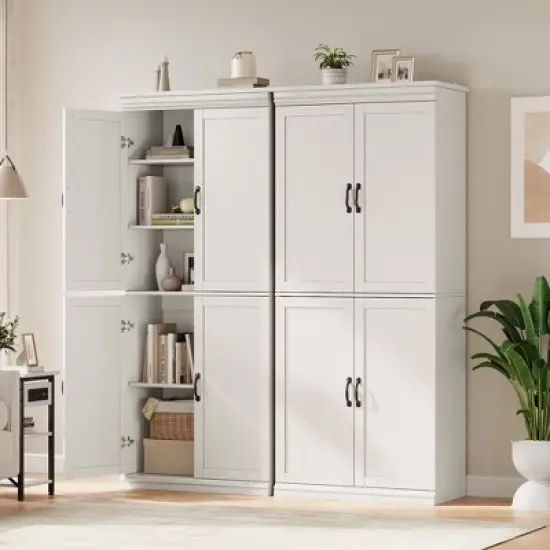 Garvee Pantry Cabinet, 70" Tall Kitchen Storage Cabinets with 4 Doors, Adjustable Shelves, Tall Cupboard for Bathroom, Dining Room image {3}