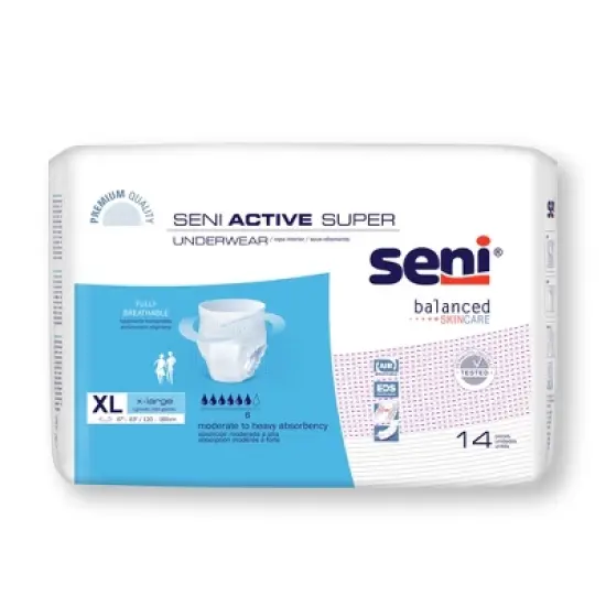 Seni Active Super Disposable Underwear Pull On with Tear Away Seams X-Large, S-XL14-AS1, Moderate to Heavy image {6}