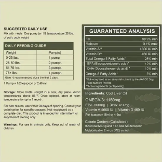 Chew + Heal Pure Cod Liver Oil Omega Skin & Coat Liquid Supplement for Dogs, 16-oz bottle image {7}