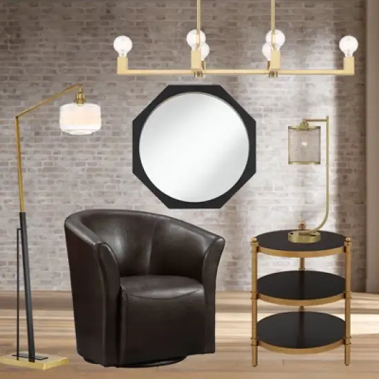 55 Downing Street Modern Luxe Wood Round Accent Side End Table 18 3/4" Wide Black Gold 3-Tier for Spaces Living Room Home House image {7}