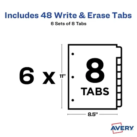 Avery Big Tab Write & Erase Paper Dividers with Gold Reinforcement, 8-Tab Set, White, 6 Sets (21213) image {4}