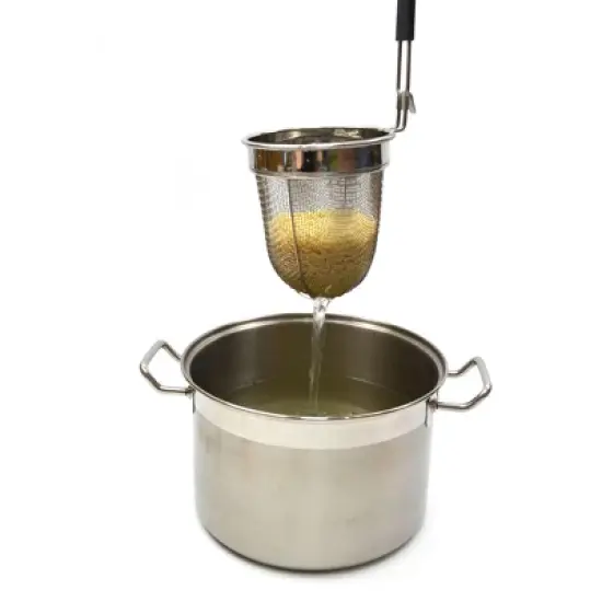 SAMMART Stainless Steel Mesh Noodle Strainer basket with Black Silicone Handle - Pasta Sieve Colander image {1}