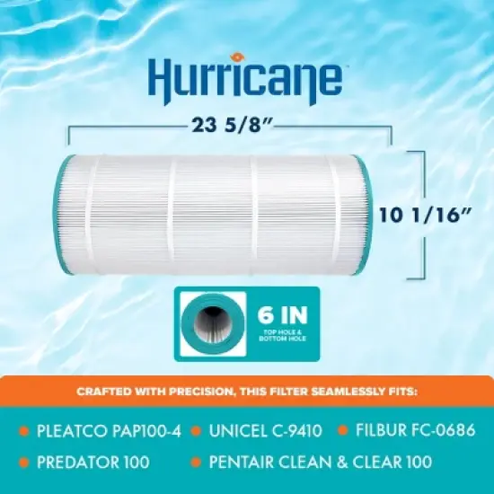 Hurricane HF9410-01 Advanced Pool Filter Cartridge Replacement for PAP100-4, Unicel C-9410, Filbur FC-0686, Predator 100, Pentair Clean & Clear 100 image {2}