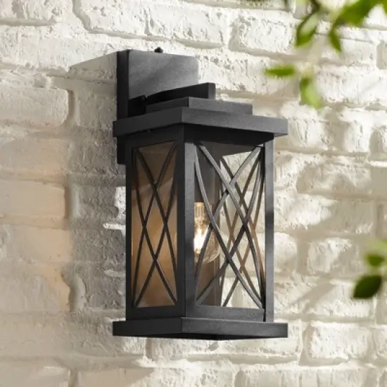 John Timberland Woodland Park Mission Outdoor Wall Light Fixtures Set of 2 Black Metal Dusk to Dawn 15" Clear Glass for Post Exterior Barn Porch image {6}