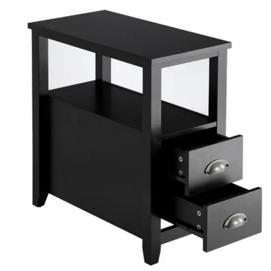 Tangkula 2-Piece Retro Side End Table Rectangular Nightstand with 2 Drawers & Shelf Coffee/Brown image {4}