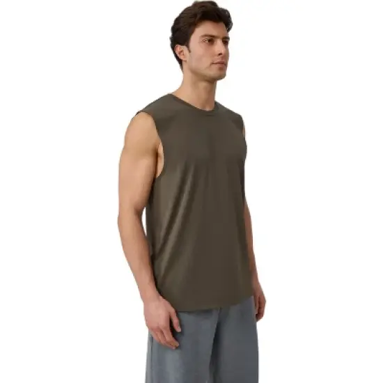 Anna-Kaci Active Men's Sleeveless Crew Neck Ribbed Tank Top with Relaxed Fit and Stretch Fabric image {4}
