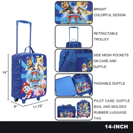 Paw Patrol Pups & Logo 3-Piece Youth Duffle Bag Travel Set With Pilot Case & Luggage Tag image {3}