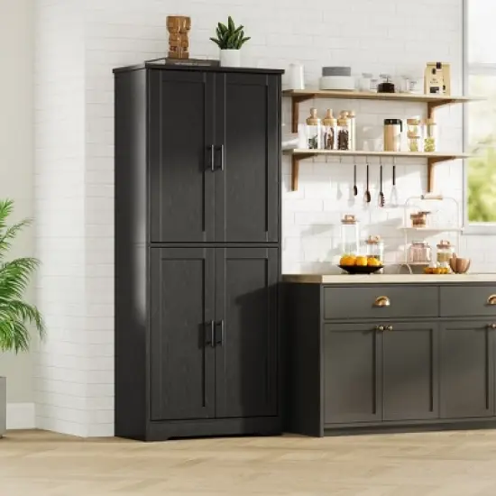 CuisinSmart 70in Tall Kitchen Pantry Cabinet,Freestanding Storage Cabinet with 4 Doors and Adjustable Shelves,Large Utility Wooden Coffee Bar Cabinet image {6}