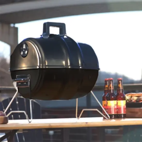 Americana Grills Keg A Que Charcoal BBQ Grill, Portable Outdoor Barbecue with Durable Powder Coated Hood and Bowl, 186 Square Inch Cooking Area, Black image {4}