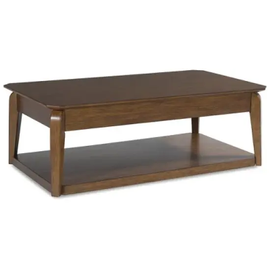 Signature Design by Ashley Trenmour Mid-Century Modern Rectangular Coffee Table with Storage Drawer, Casters & Shelf, Brown image {7}