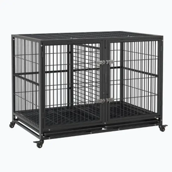 Dog Crate for Large Dogs, Chew-Resistant Dog Kennel with Double Door & Lockable Wheels image {7}