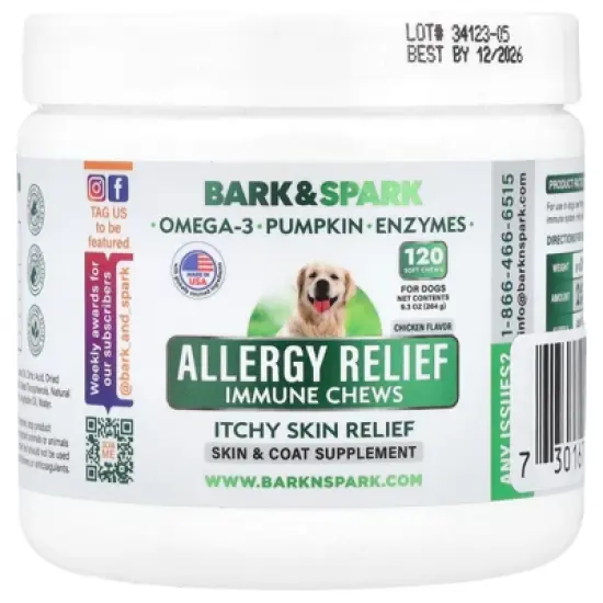 Bark&Spark Allergy Relief Immune Chews, Itchy Skin Relief, For Dogs, Chicken, 120 Soft Chews, 9.3 oz (264 g) image {4}