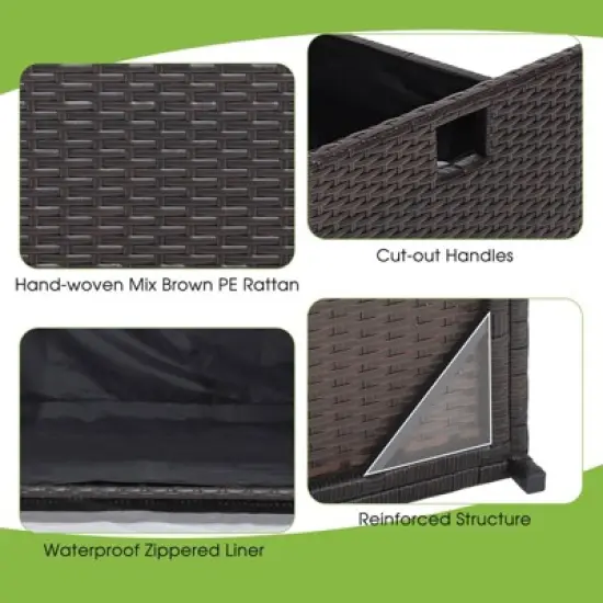 WELLFOR 34gal Patio Storage Bench PE Rattan Storage Box with Seat Cushion Mix Brown image {6}