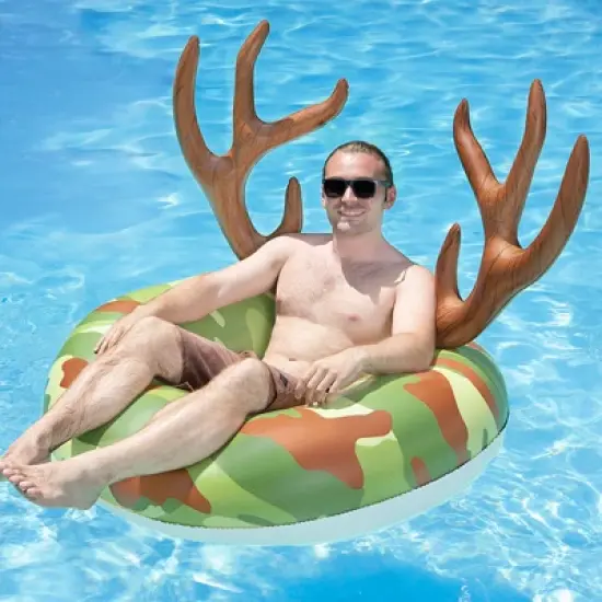Swim Central 48" Camouflage Inflatable Inner Tube Ring Float with Antlers image {2}