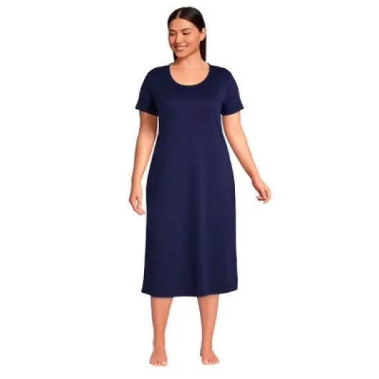 Lands' End Women's Supima Cotton Short Sleeve Midcalf Nightgown Dress image {3}