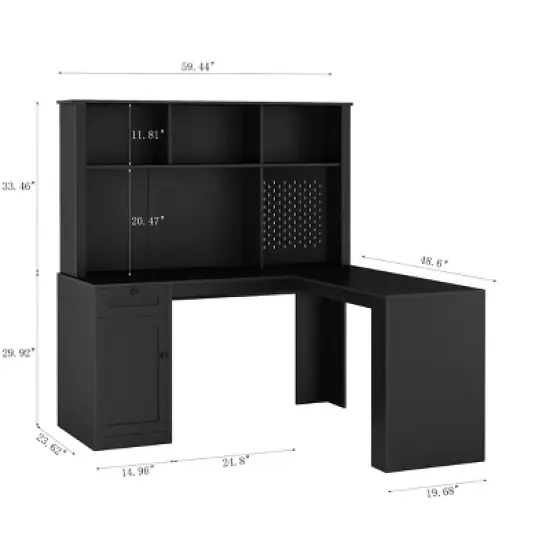 NicBex L-Shaped Corner Home Office Desk with Hutch&Outlets,Modern Computer Desk Study Table for Writing,Gaming,Home Workstation image {6}