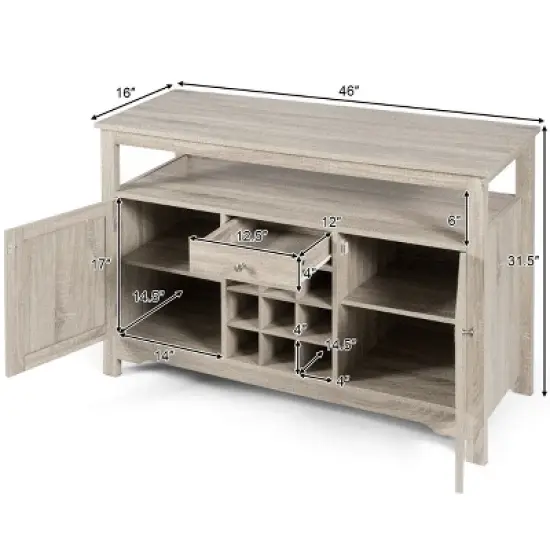 Costway Buffet Server Sideboard Wine Cabinet Console Table Grey Home image {9}