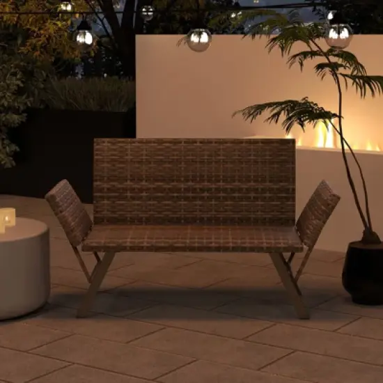Costway Patio Convertible Sofa for 2 with Adjustable Armrests Metal Frame Wicker Couch image {4}